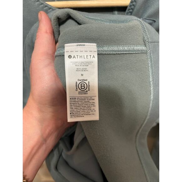 ATHLETA Cotton Blend Moto Jacket green Asymmetrical Zip Women's M - Picture 5 of 8